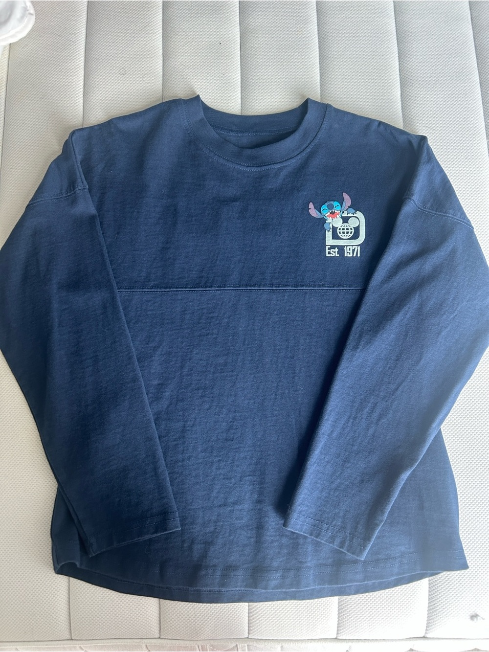 Disney Navy Long-Sleeve Tee with Stitch Pocket Graphic